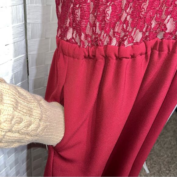 Lane Bryant Formal Ankle Wide Leg Jumpsuit Size 20 Lace Detail Pockets Zip Up - Picture 2 of 13